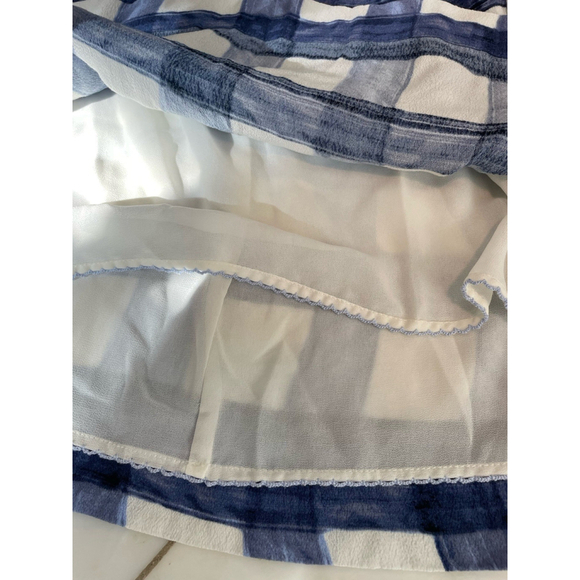 Maeve for Anthropologie Navy Blue And White 3/4 Sleeve Plaid Mini Dress Medium - Picture 8 of 14